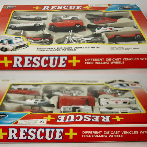 Vintage 90's Rescue Ambulance Die Cast set with ambulance helicopter motorcycle new