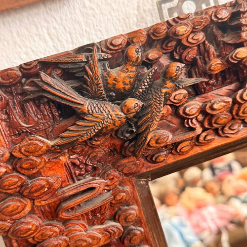 Carved Handmade Mirror used, Asian style wood 100x70x4.5 cm