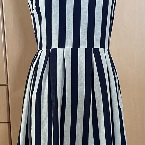 Striped cocktail dress, white and blue, size S
