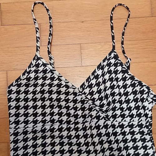 Shein black and white mini dress with straps houndstooth pattern size small like new