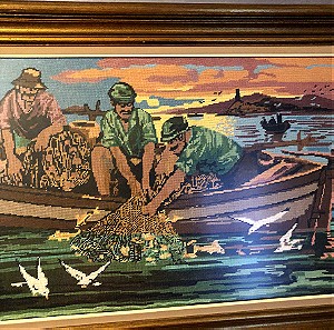 Πίνακας κέντημα με ψαράδες