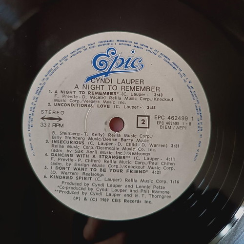 Cyndi Lauper A Night To Remember vinyl record like new, pop