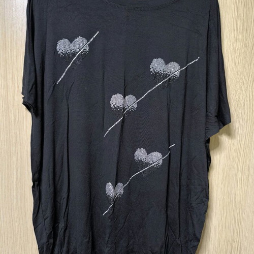 Short-Sleeve Blouse new, black, size XL with rhinestone hearts