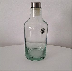 Vintage γυάλινο μπουκάλι διάφανο με μεταλλικό πώμα, διακοσμητικό ή για άλατα μπάνιου