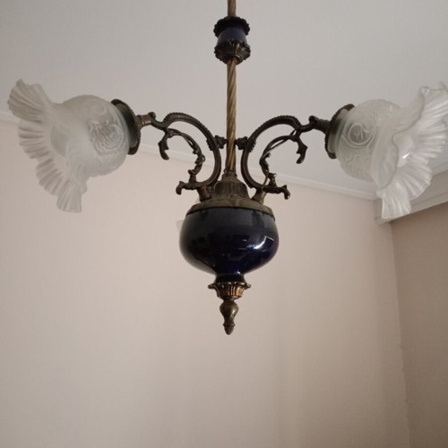 Vintage ceiling light like new with brass frame and glass details