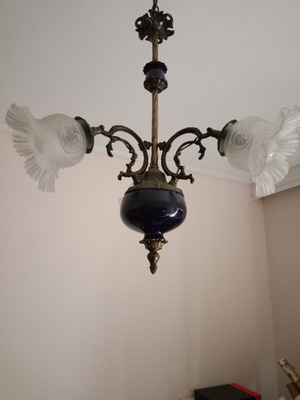 Vintage ceiling light like new with brass frame and glass details