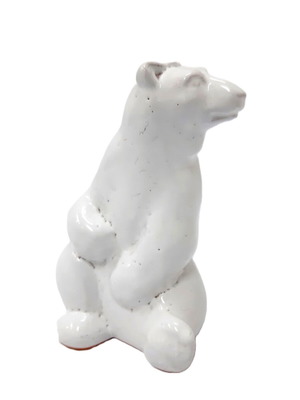 Handmade white glazed ceramic bear figurine like new