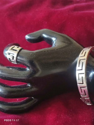Silver 925 bracelet and ring set like new with meander design