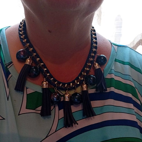 Handmade necklace new in blue and gold colors