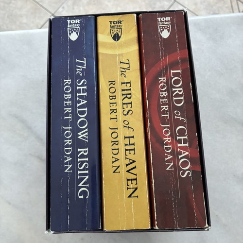 The Wheel of Time books used, first six by Robert Jordan, English