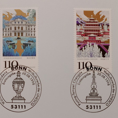 Germany 1998 stamps with Bonn first day cover, 2 mint blocks