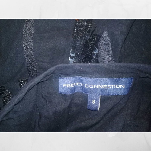 French Connection black short dress with rhinestones used, size Small UK8