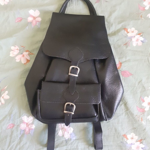 Leather backpack used, genuine leather, black
