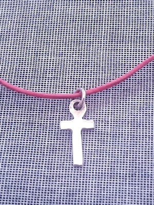 Anch cross 925 silver with pink leather strap, handmade