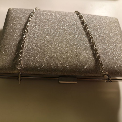 Clutch bag silver glitter with chain like new