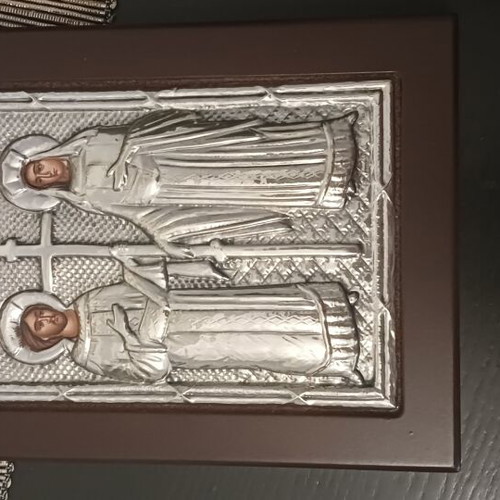 Silver Icon of Constantine and Helen 925, like new, wooden frame 24cm
