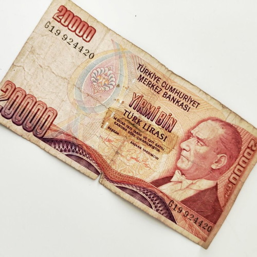 Collectible 20,000 Turkish Lira banknote used, 1980s