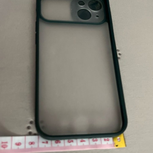 iPhone 13 / 14 phone case used, transparent with green border