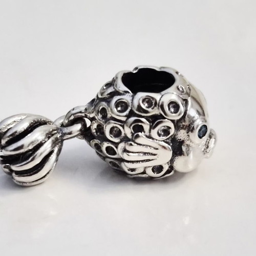 Pandora Fish Charm new, sterling silver with blue crystals