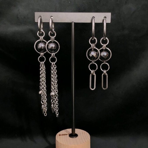 Handmade earrings from steel with hematite stone like new, gray silver