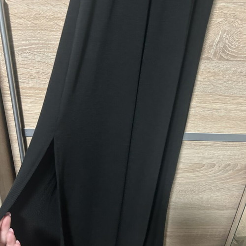 Midi dress black, new, ribbed fabric, slit to the knee