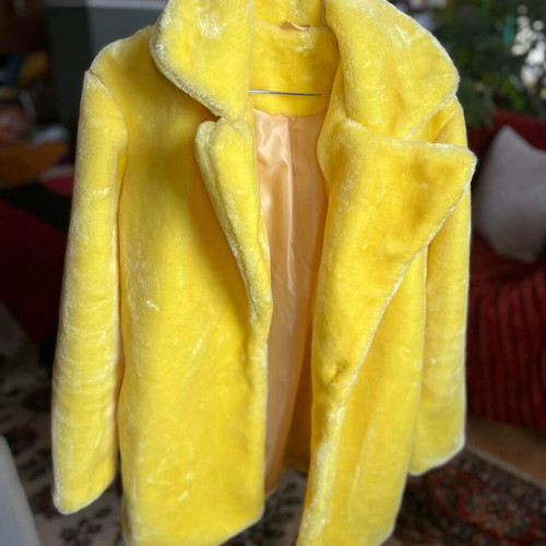 Yellow faux fur coat new, statement jacket
