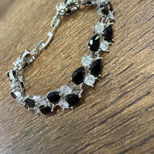Bracelet with black and white zirconia, new, stainless steel