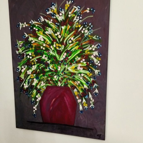 Painting on canvas 70x50 cm tempera vase new