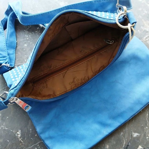 Blue bag with rhinestones, with a strap