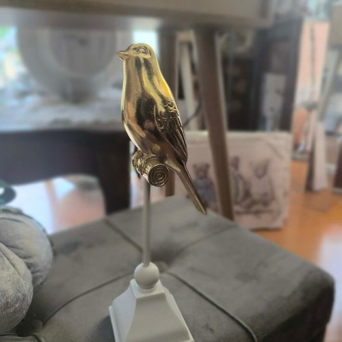 Polyester bird gold on white base 9.5x7x30.5cm new