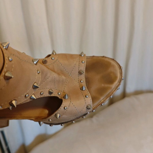 Laurence Dacade Deric studded leather sandals used, beige, size 41