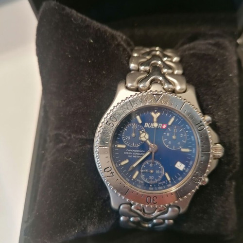Buler Swiss chronograph watch like new, blue and silver