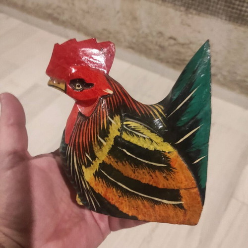 Wooden carved rooster hand-painted from Indonesia like new 15x14x7cm
