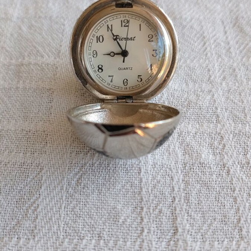 Pierrat quartz pocket watch ball-shaped like new, silver