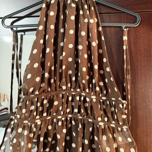 Polka Dot Halter Top new, brown, ruffled, backless