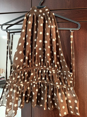 Polka Dot Halter Top new, brown, ruffled, backless