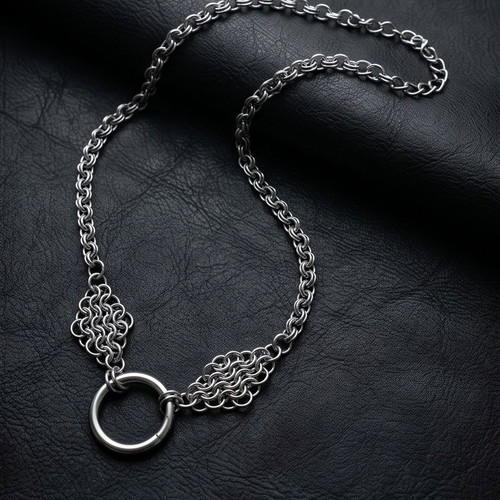 Steel choker with ring minimal design new, silver color
