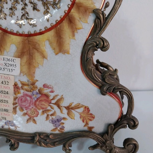 Heavy Bronze Baroque Style Table Clock with Porcelain