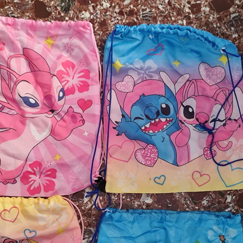 Παιδικές τσάντες πλάτης πουγκί με σχέδια Stitch και ποδόσφαιρο, σετ 7