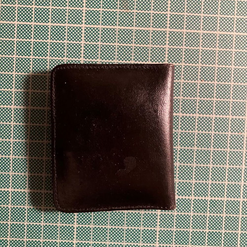 Leather wallet small used, black, handmade 6.5x8.5 cm