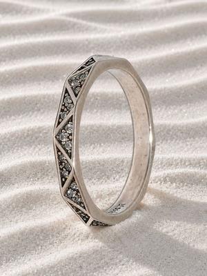 Polygonal ring 925 silver and zircon new