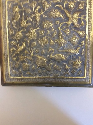 Brass jewelry box used with carved square design