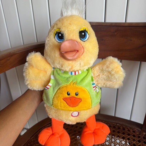 Large plush duck 35cm like new with green shirt
