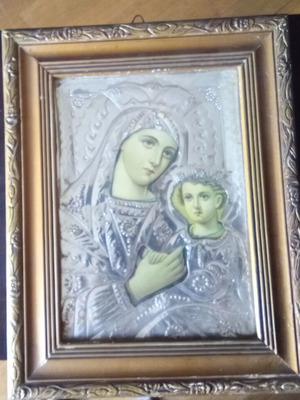 Holy Icon of Panagia Vrefokratousa Handmade Metal Used