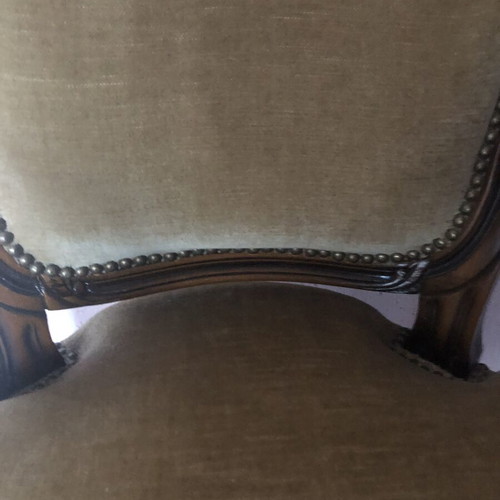 Classic French Louis XV style armchair like new, mustard velvet upholstery