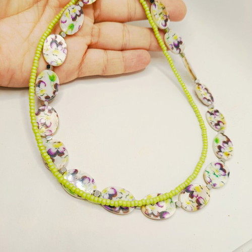 Double handmade necklace mother of pearl hematite stainless steel 40cm