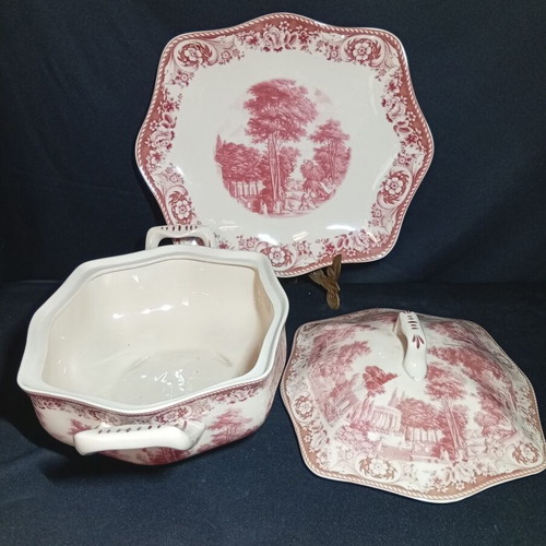 Royal Crown Kent Ltd Red Landscape porcelain soup tureen set with tray
