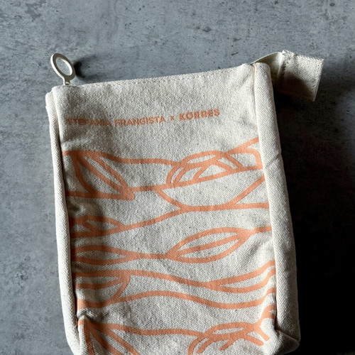 Korres fabric toiletry bag new, beige and orange