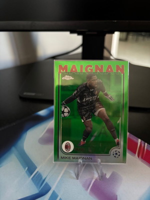 Mike Maignan 2024-25 Topps Chrome UEFA Club Competitions Green Refractor card near mint