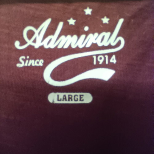 Admiral t-shirt used, size large, 100% cotton, burgundy with white flower